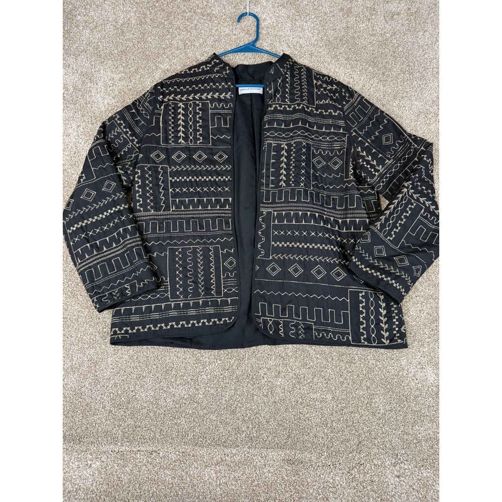 VTG Alfred Dunner Womens 14 Black Embroidered Gold Jacket Geometric Artsy Layer‎